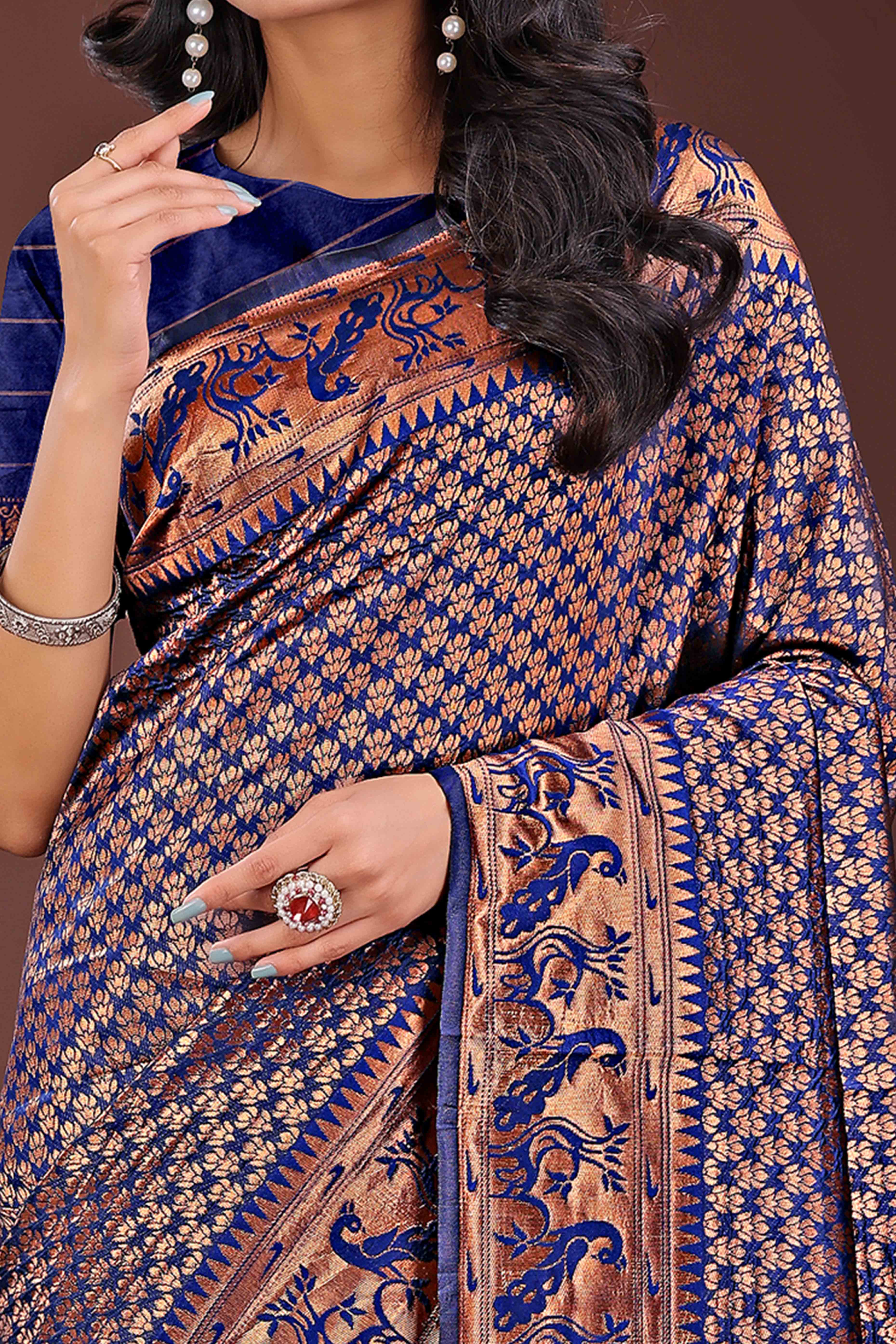 Navy Blue Saree in Banarasi Silk with Luxurious Zari Brocade Weaving