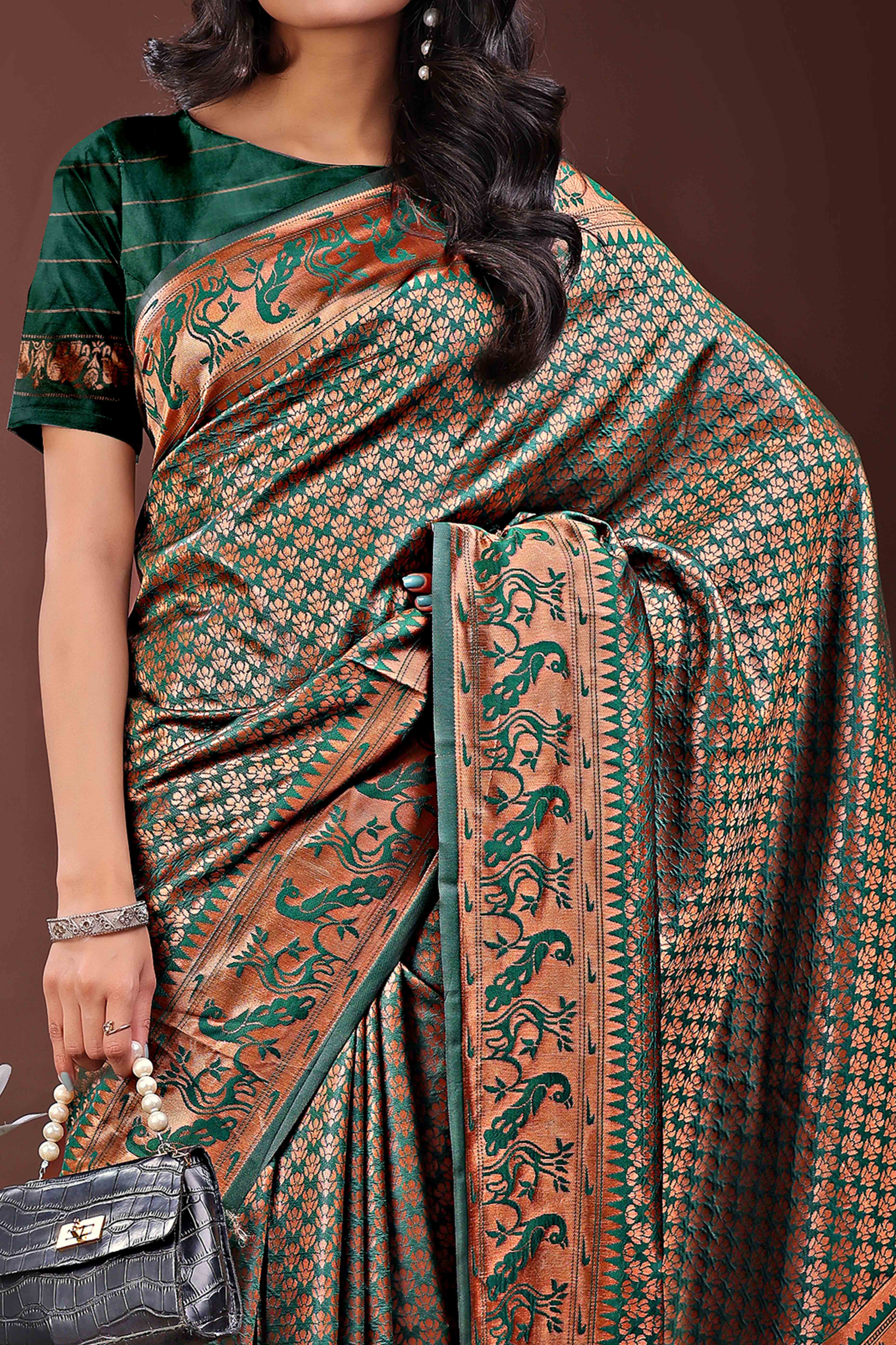 Green Saree in Banarasi Silk with Luxurious Zari Brocade Weaving