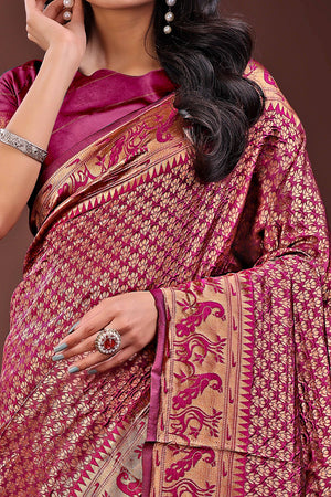 Magenta Saree in Banarasi Silk with Luxurious Zari Brocade Weaving