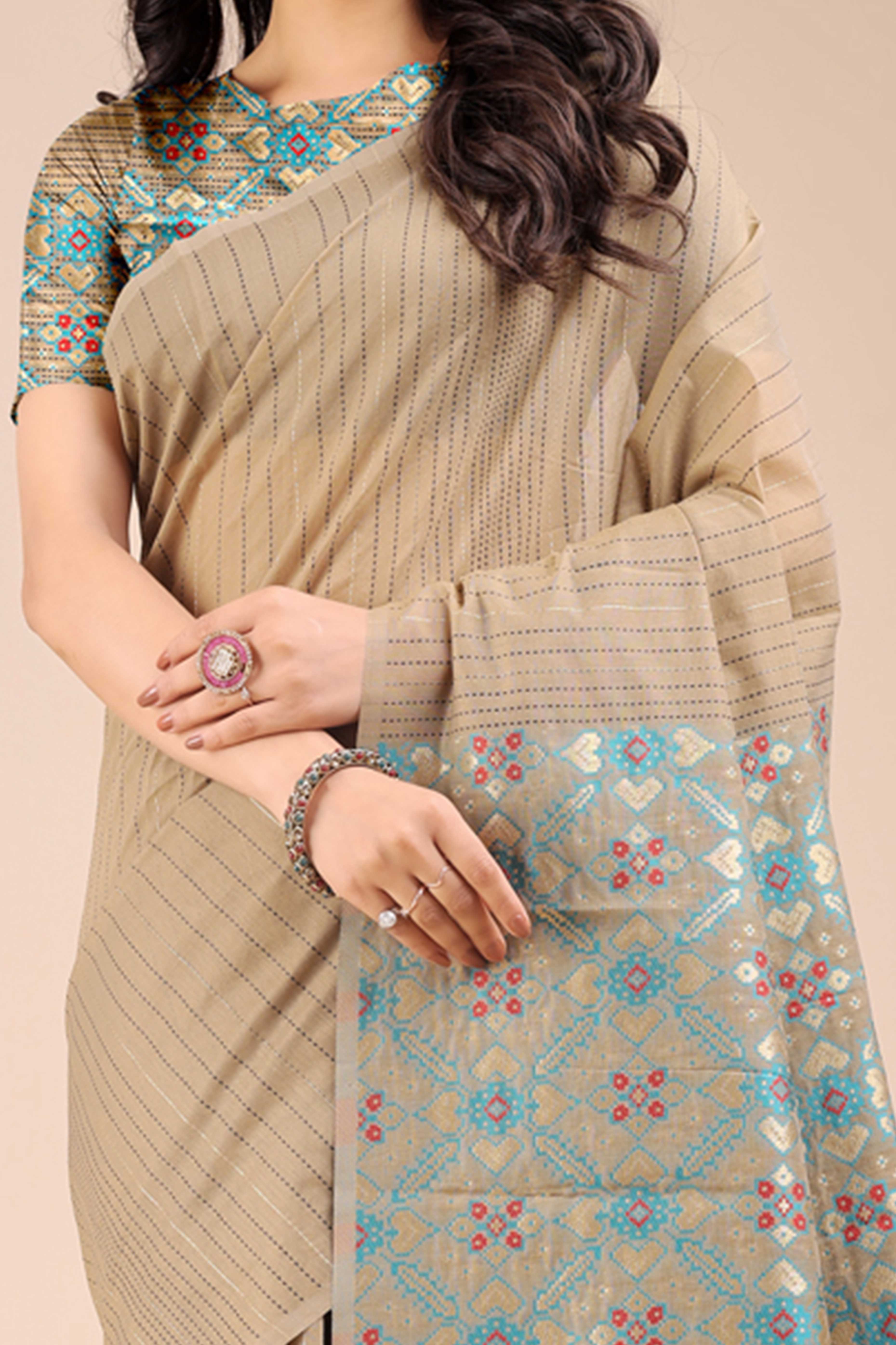 Beige Saree in Cotton Silk with Heritage Inspired Zari Woven Accents