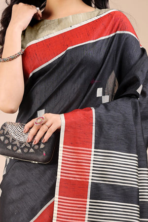 Black Saree in Cotton Silk with Heritage Inspired Zari Woven Accents