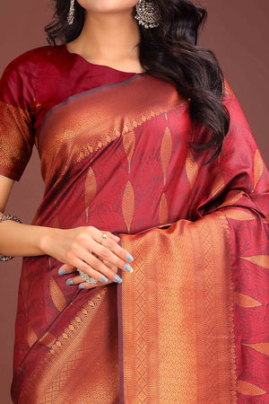 Maroon Zari Woven Banarasi Silk Saree With Timeless Tassel Border