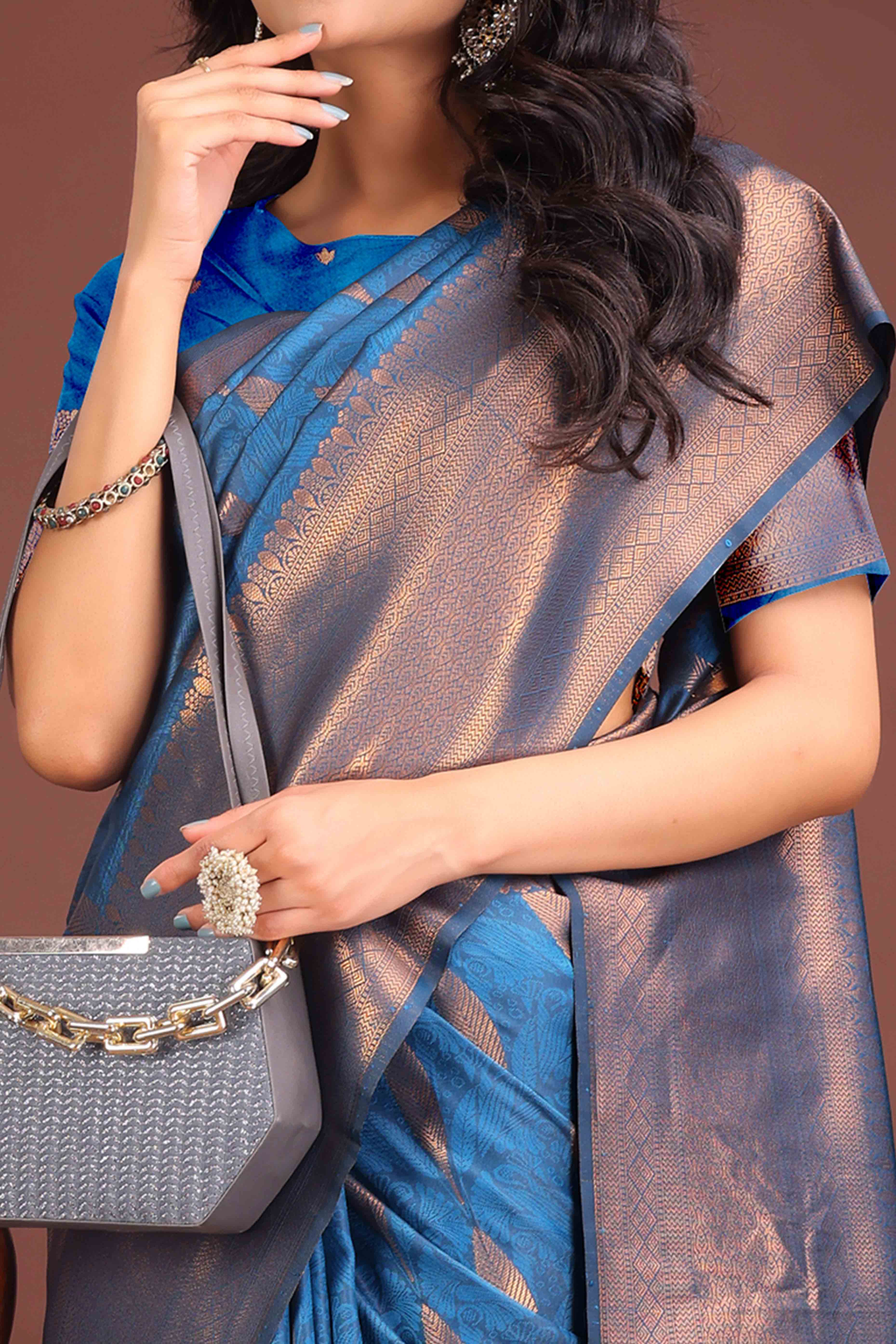 Blue Zari Woven Banarasi Silk Saree With Timeless Tassel Border