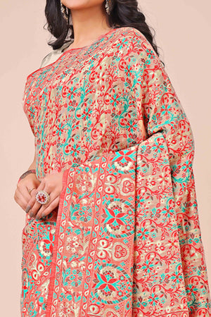 Cream Floral Woven Cotton Blend Saree With A Breezy Tassel Finish