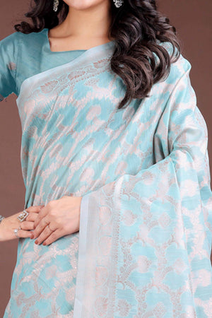 Sea Green Linen Cotton Saree with Lustrous Zari Borders and Elegant Tassel Accents