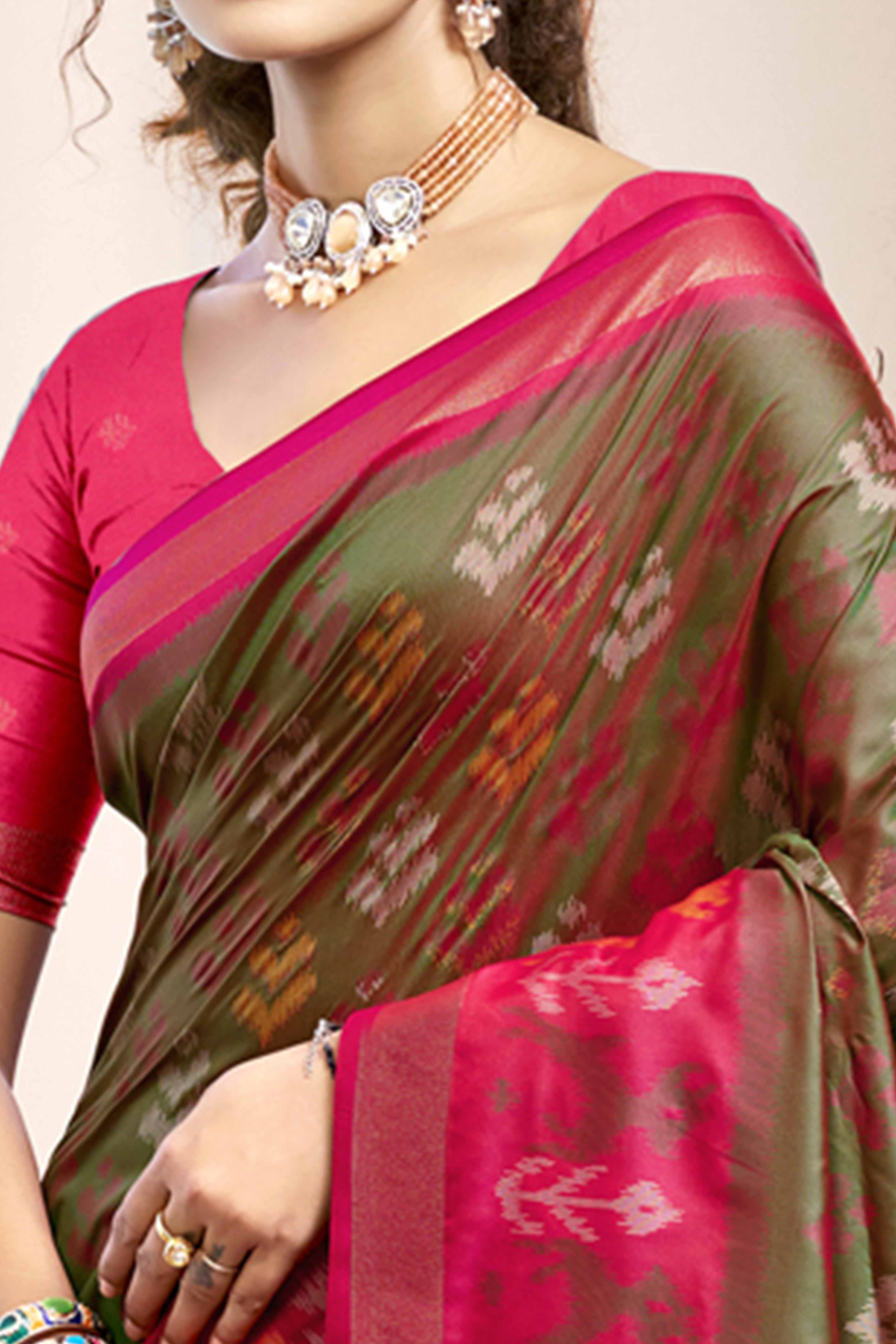 Olive Green Ikat Woven Silk Saree for Festive Celebrations