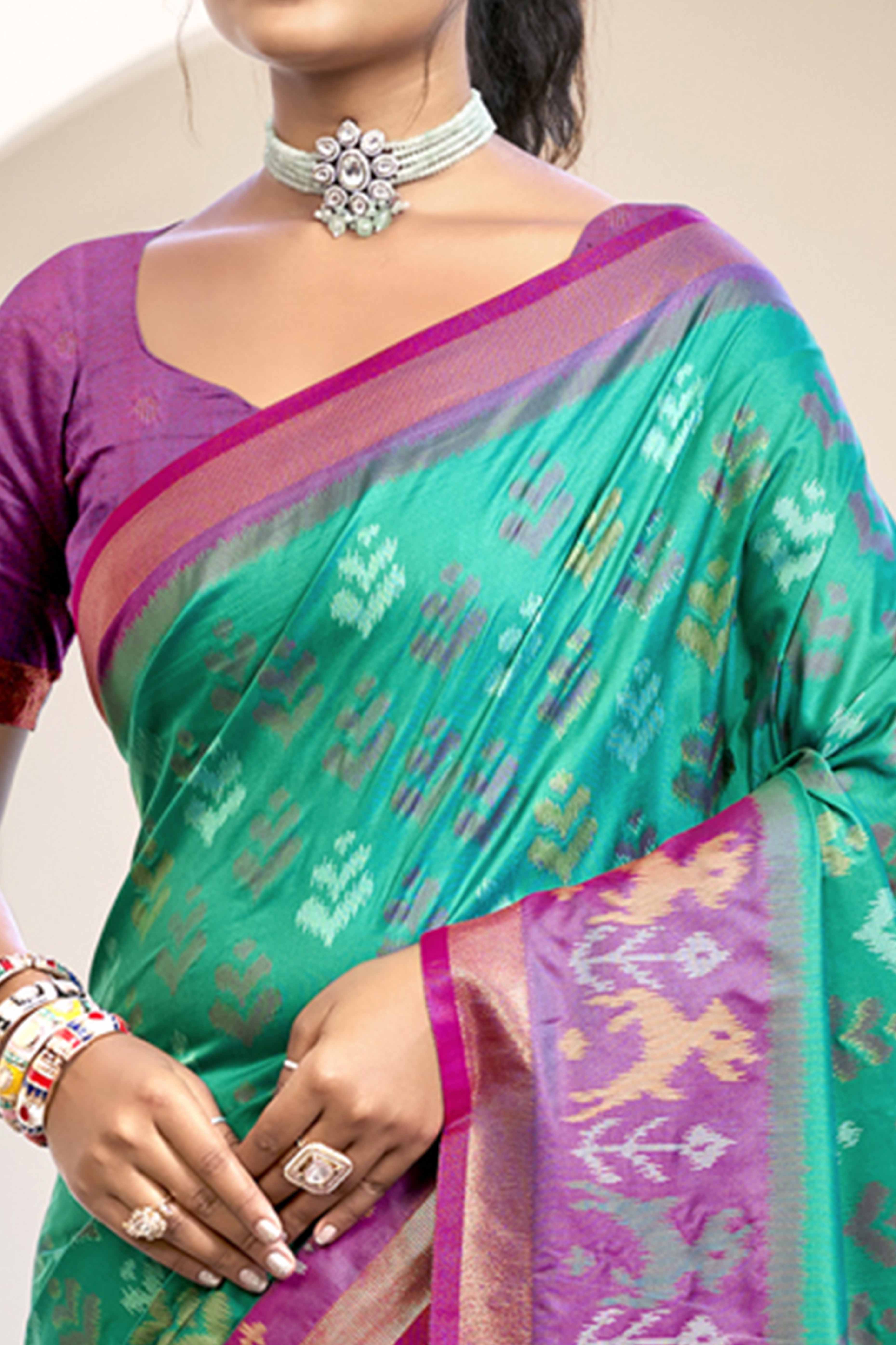 Rama Green Ikat Woven Silk Saree for Festive Celebrations