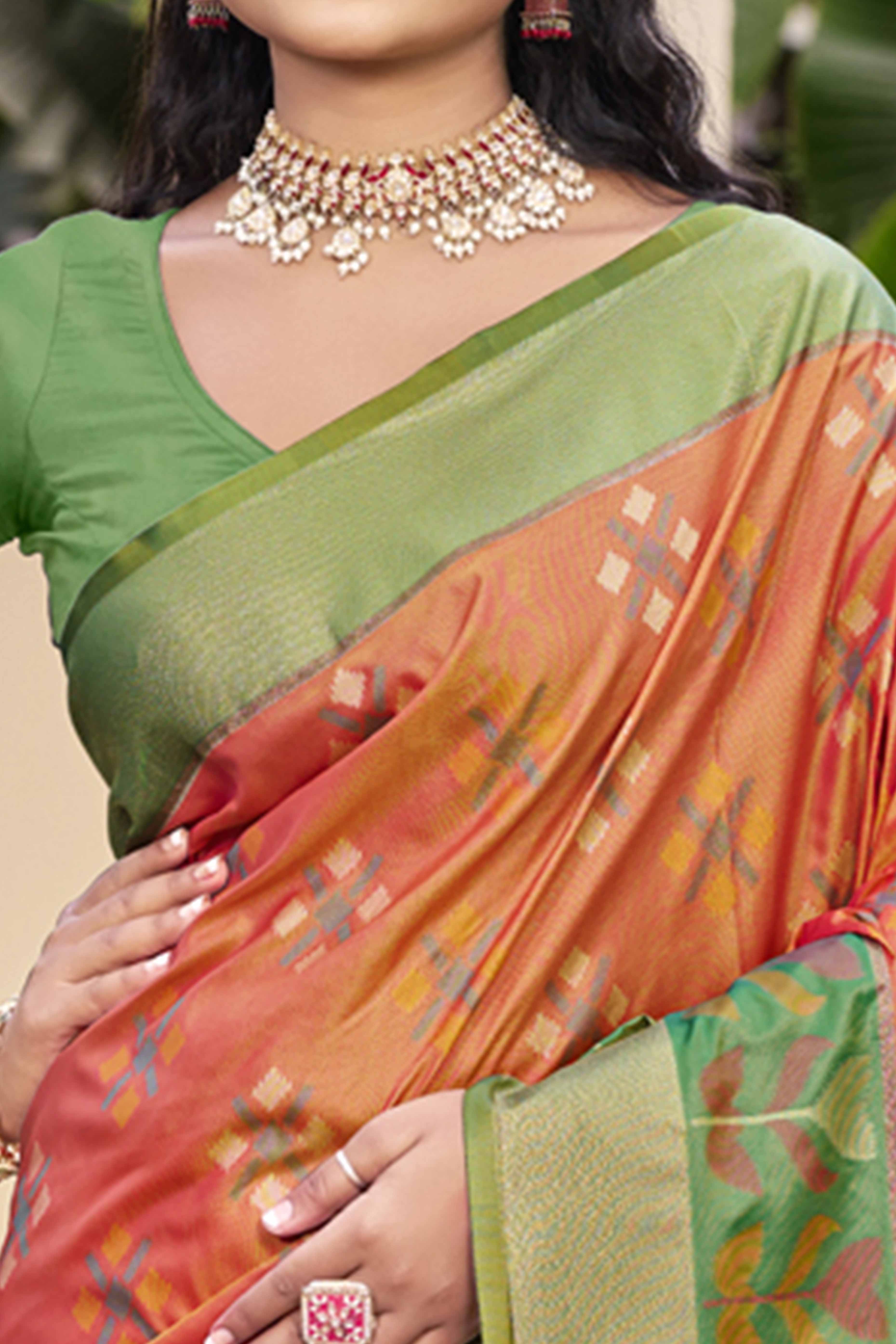 Orange Ikat Woven Silk Saree for Festive Celebrations