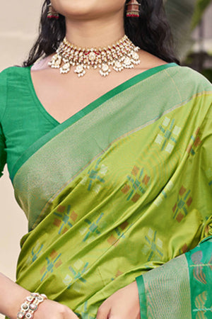 Light Green Ikat Woven Silk Saree for Festive Celebrations