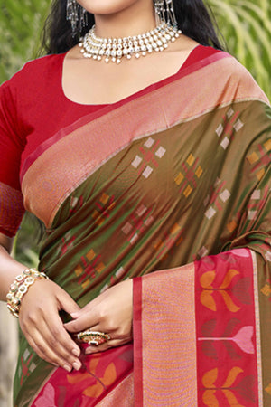 Brown Ikat Woven Silk Saree for Festive Celebrations