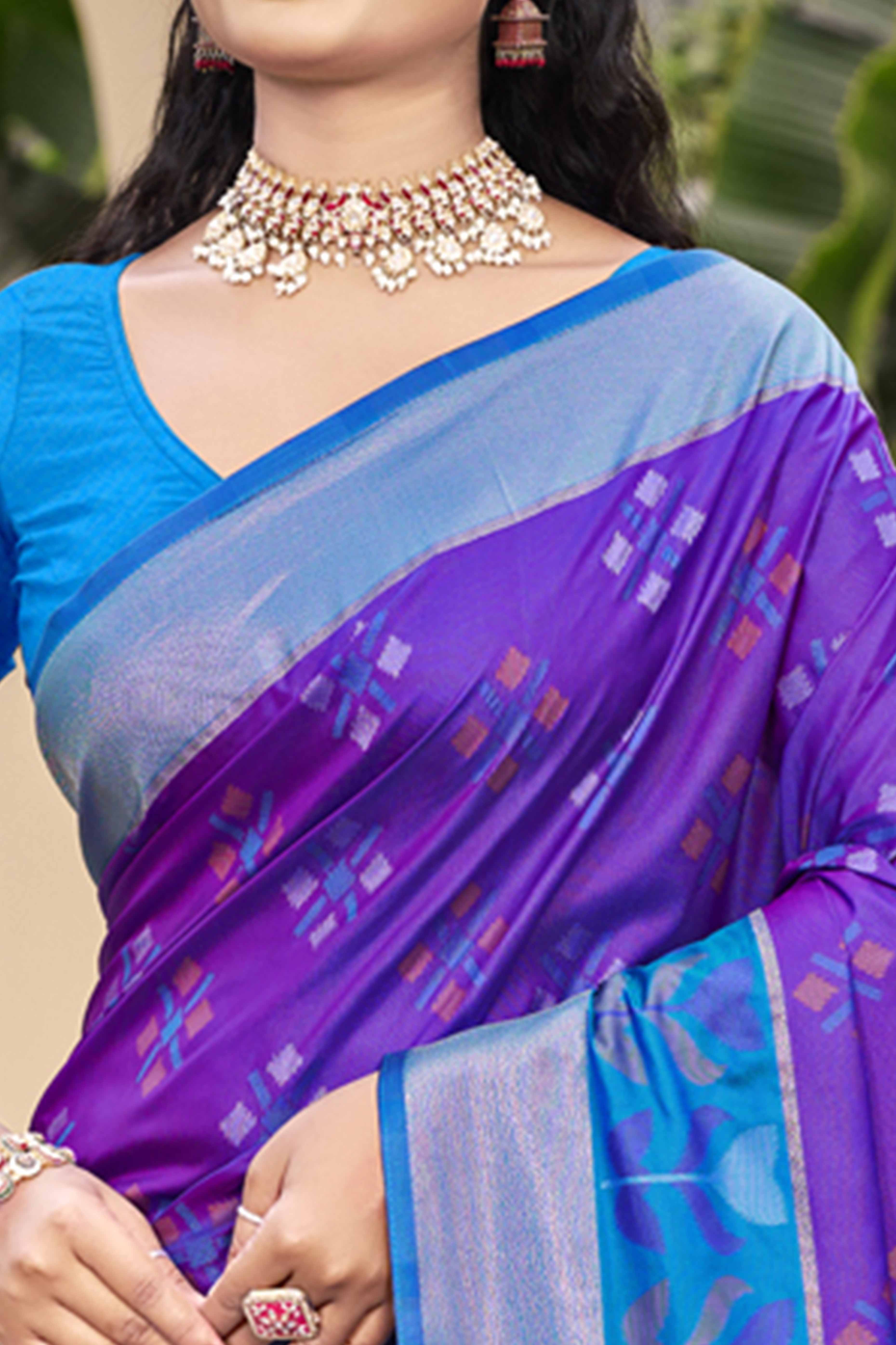 Violet Ikat Woven Silk Saree for Festive Celebrations