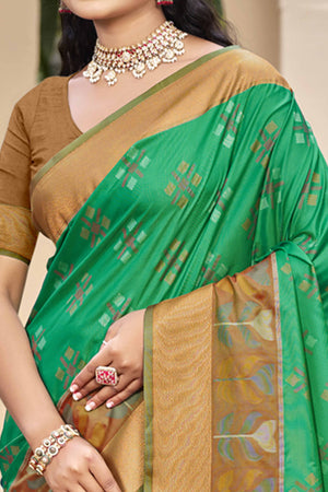 Rama Green Ikat Woven Silk Saree for Festive Celebrations