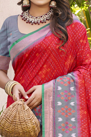 Red Ikkat Woven Silk Saree for Festive Celebrations