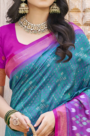 Teal Ikkat Woven Silk Saree for Festive Celebrations