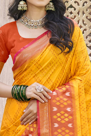 Yellow Ikkat Woven Silk Saree for Festive Celebrations