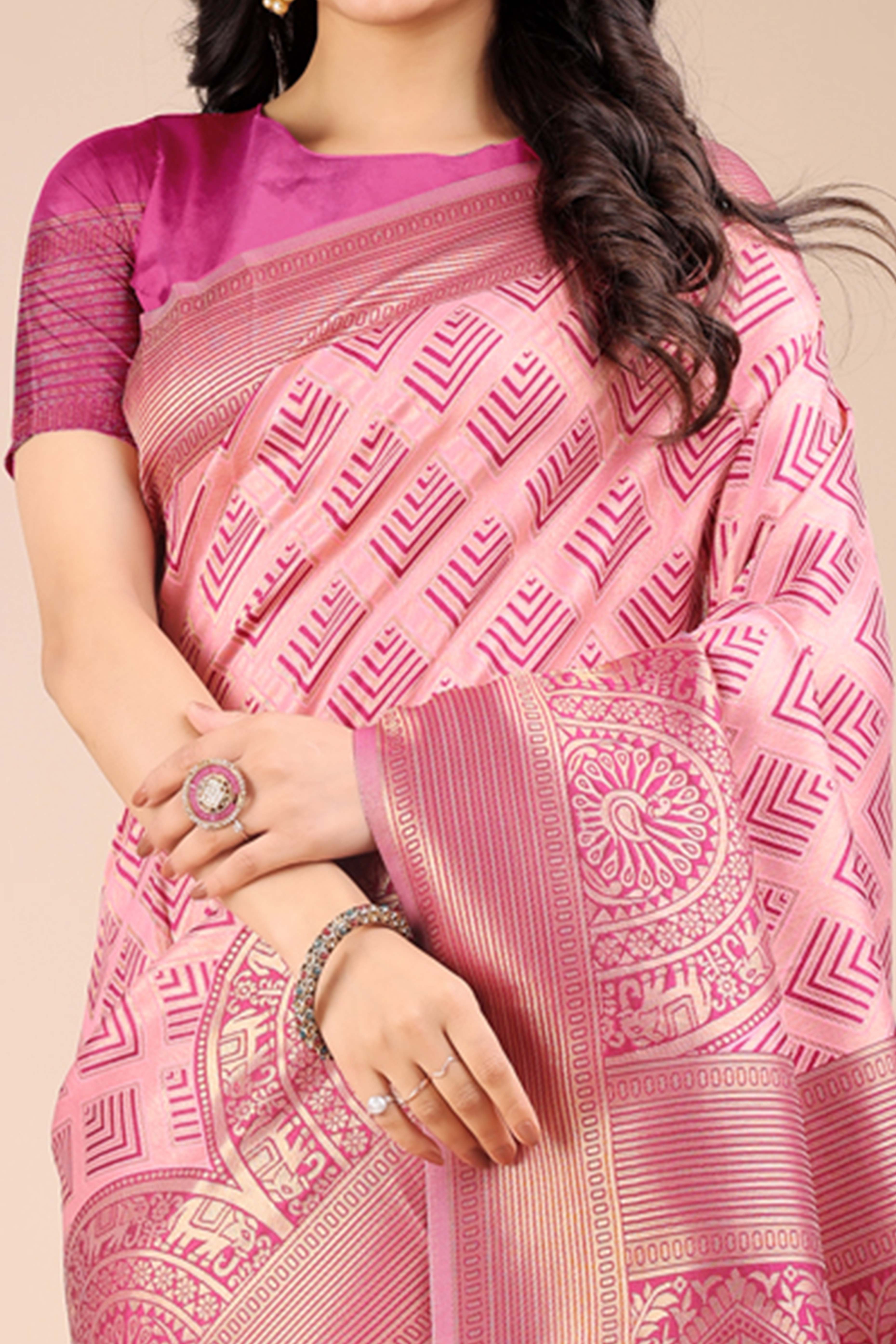 Light Pink Zari Woven Banarasi Silk Saree with Luxurious Detailing
