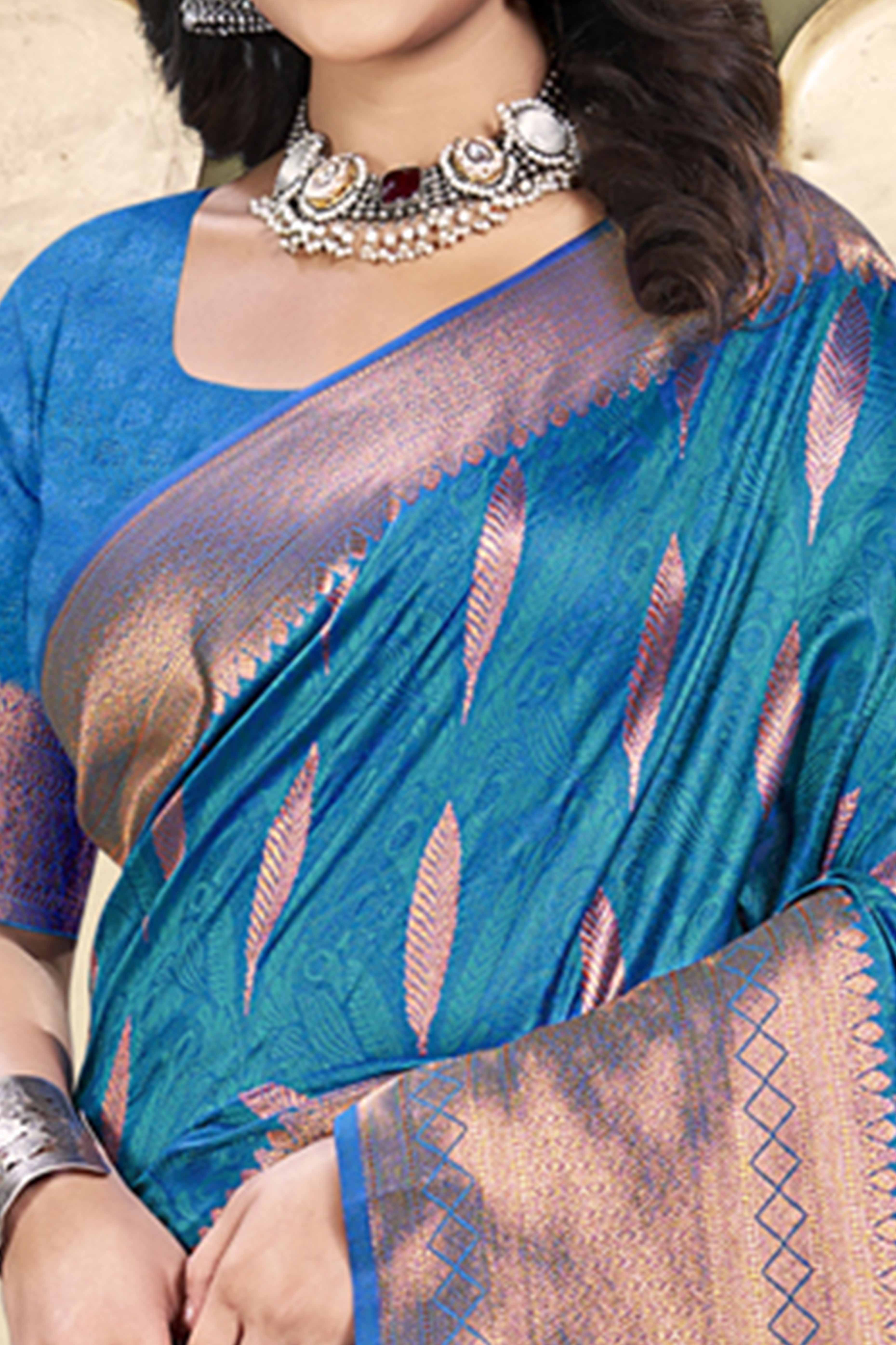 Timeless Blue Floral Zari Woven Silk Blend Saree Accented With Tassel Pallu