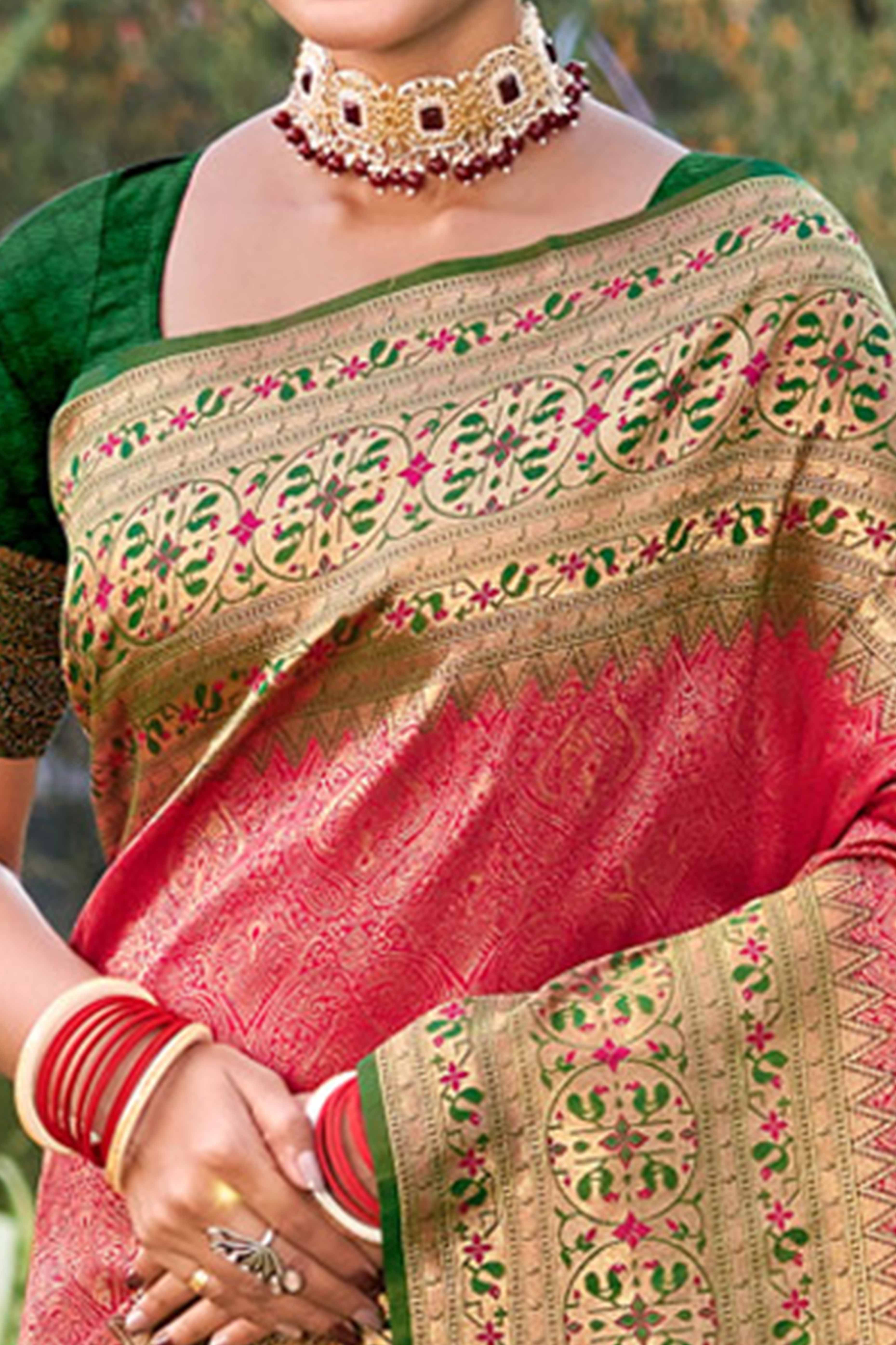 Pink Floral Zari Woven Saree In Banarasi Silk With Delicate Tassel Accents Pallu