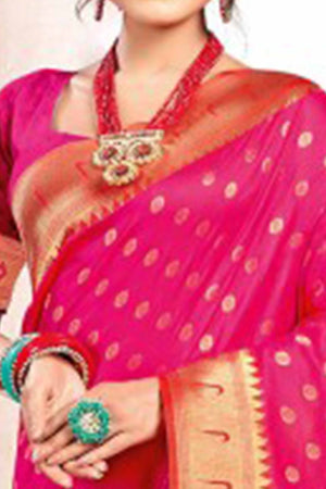 Rani Pink Floral Zari Weaving Paithani Saree In Lustrous Banarasi Silk With Tassel Pallu