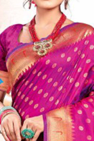 Purple Floral Zari Weaving Paithani Saree In Lustrous Banarasi Silk With Tassel Pallu
