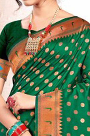Green Floral Zari Weaving Paithani Saree In Lustrous Banarasi Silk With Tassel Pallu