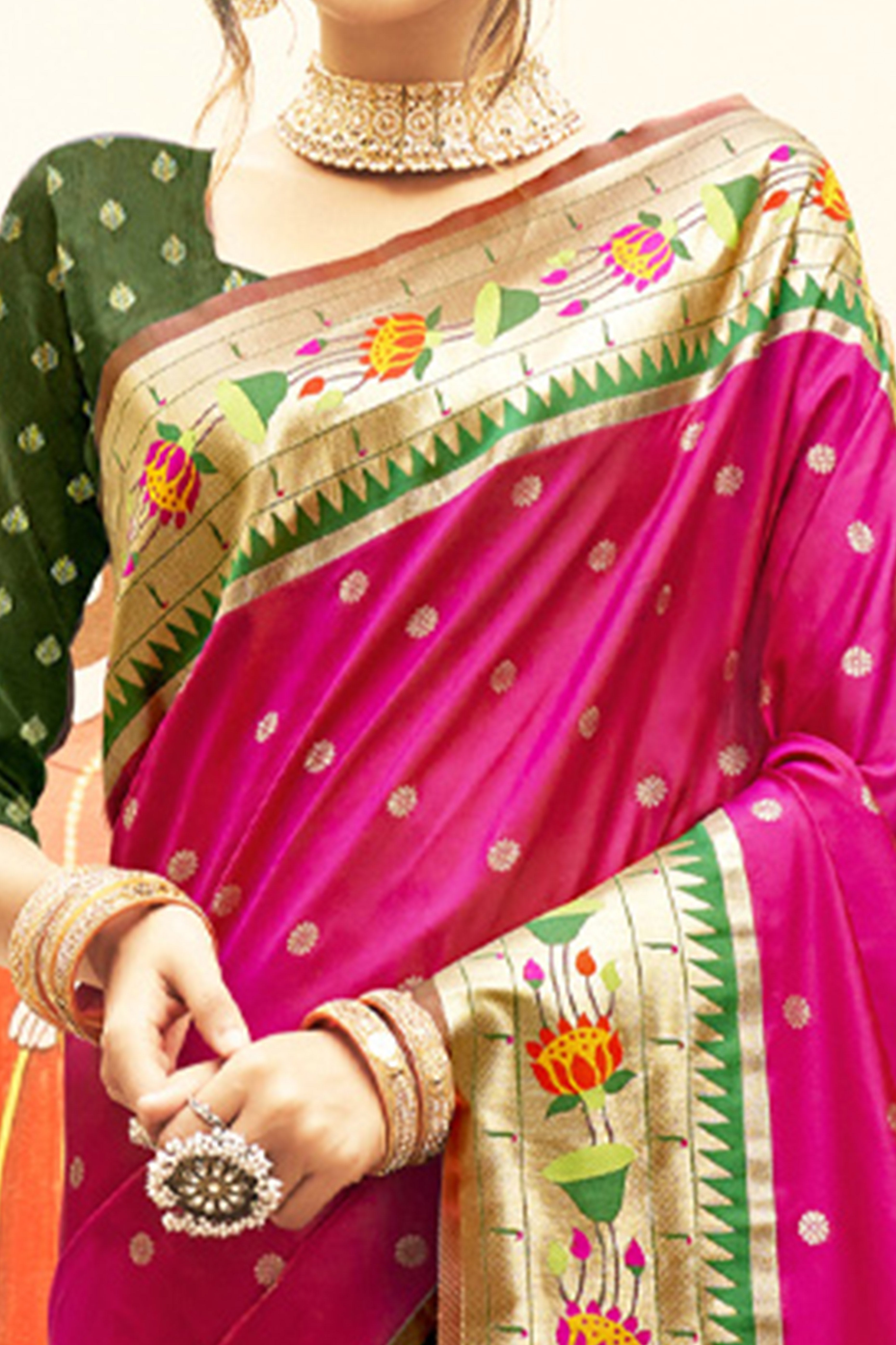 Charming Magenta Floral Zari Woven Silk Blend Saree With Stylish Tassel Pallu