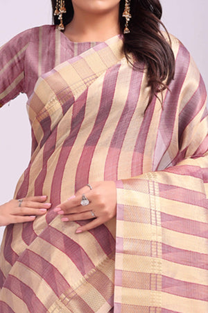 Purple Lightweight Organza Saree with Rich Zari Stripes Pattern