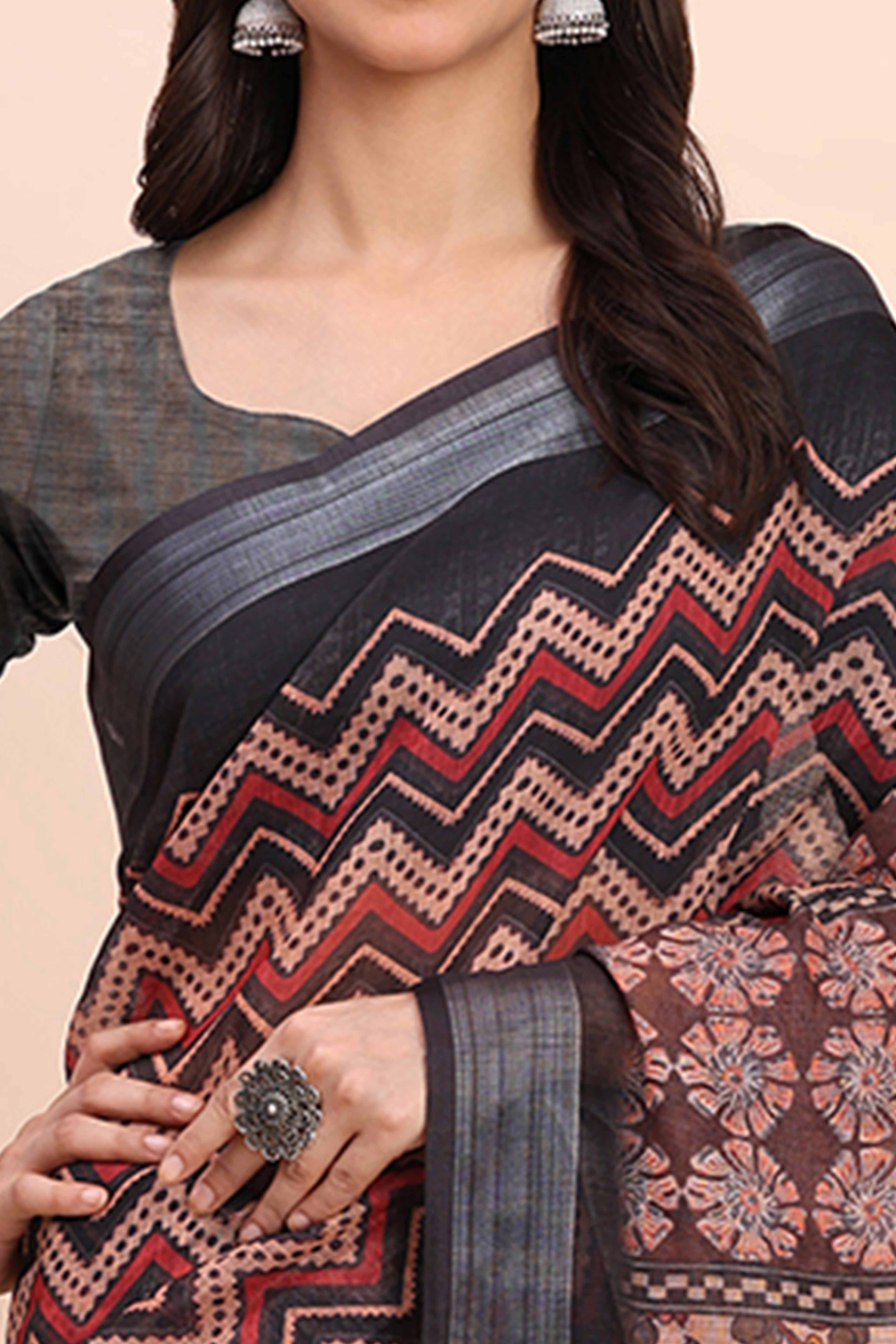 Beige Linen Saree with Intricate Silver Weaving