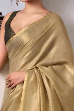 Graceful Golden Tissue Silk Blend Saree Adorned with Intricate Zari Weaving & Tassel Pallu