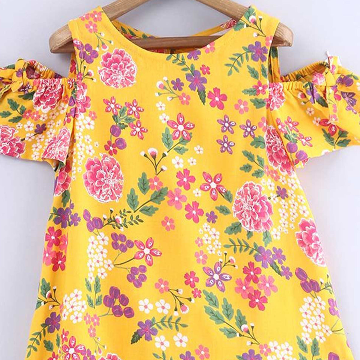 Yellow Floral Printed Rayon Dress