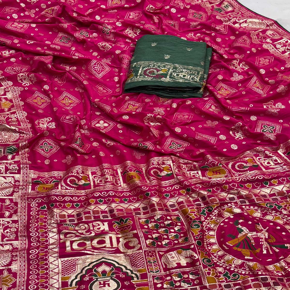 Pink Artistic Meenakari Zari Woven Muslin Soft Saree with Smooth Fall