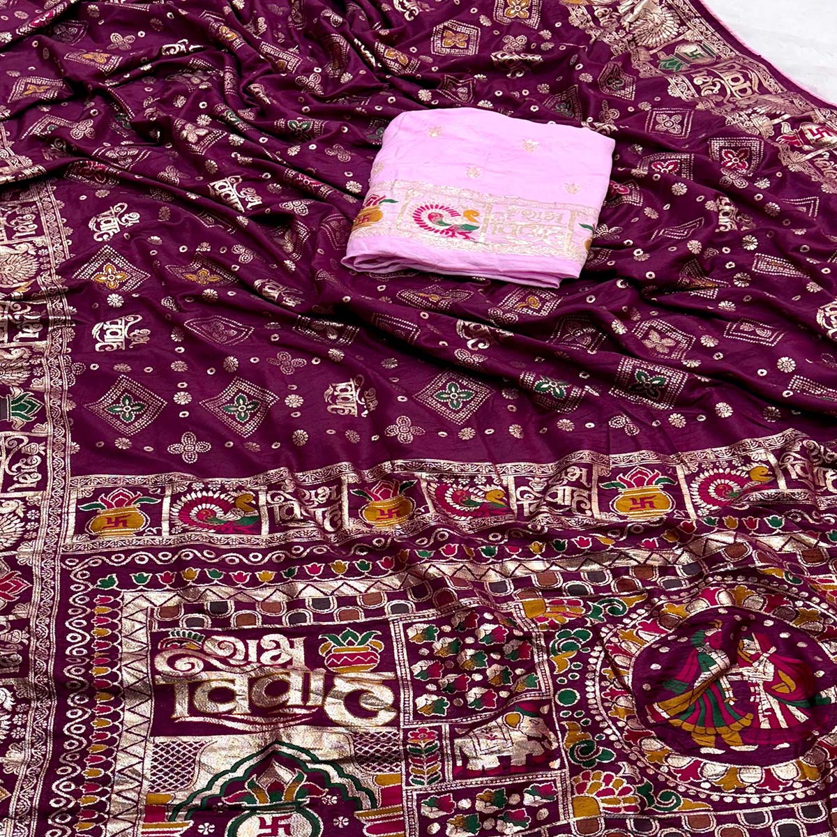 Purple Artistic Meenakari Zari Woven Muslin Soft Saree with Smooth Fall