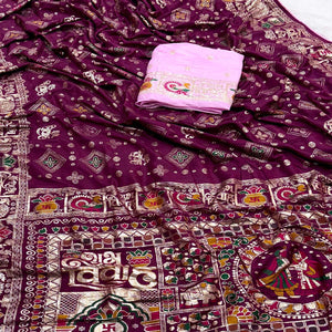 Purple Artistic Meenakari Zari Woven Muslin Soft Saree with Smooth Fall
