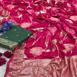 Pink Graceful Soft Muslin Saree Highlighted with Premium Meenakari Zari Work