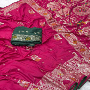 Pink Lightweight Muslin Soft Saree Beautified with Classic Meenakari Zari Weaves