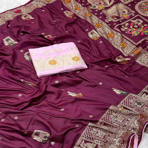 Purple Lightweight Muslin Soft Saree Beautified with Classic Meenakari Zari Weaves