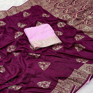 Purple Festive Wear Muslin Soft Saree Enriched with Intricate Meenakari Zari Designs