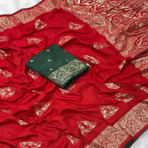 Red Festive Wear Muslin Soft Saree Enriched with Intricate Meenakari Zari Designs