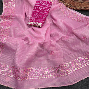 Pink Pure Kota Doria Saree Adorned with Exquisite Gota Work Embroidery