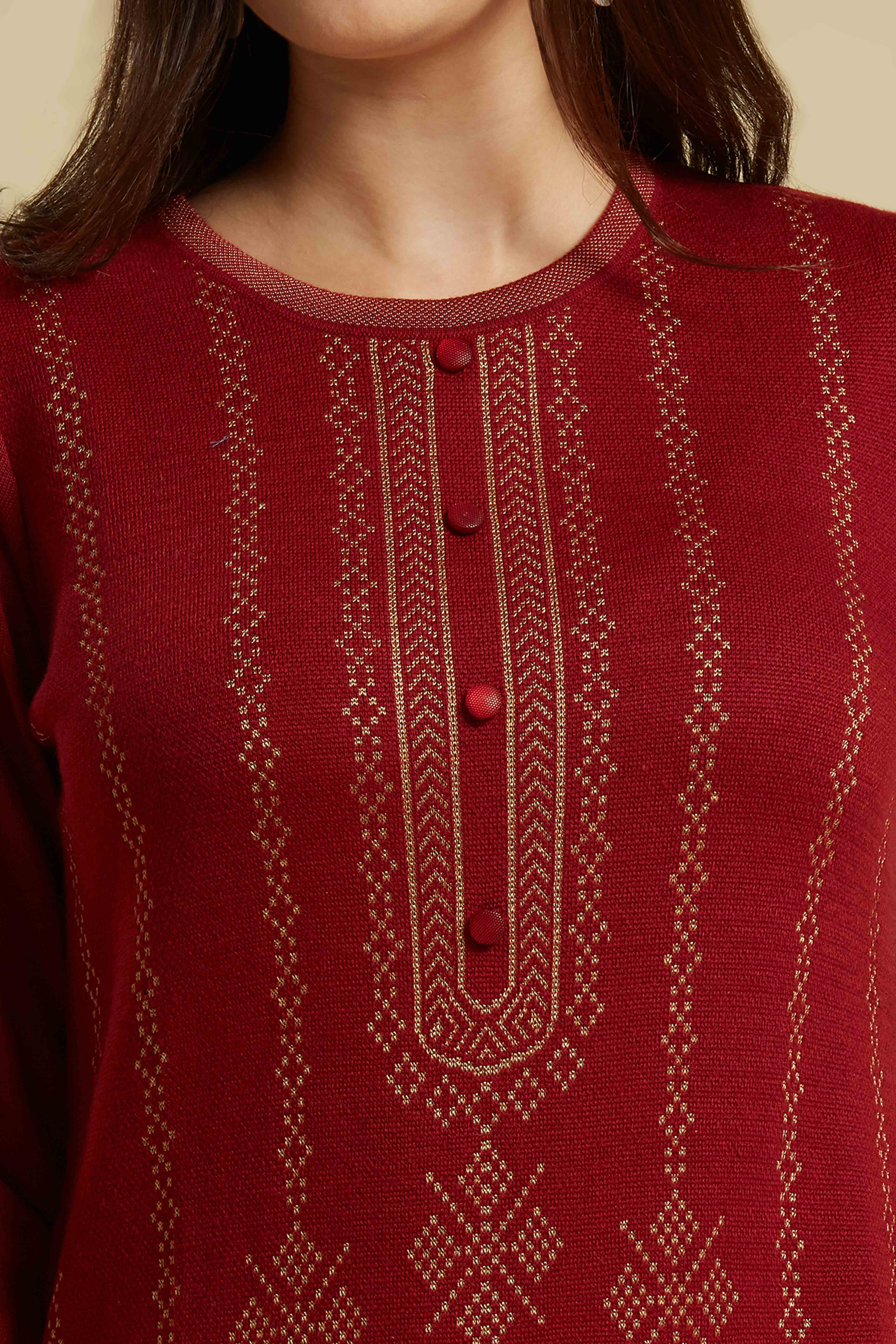 Maroon Woolen Straight Kurti
