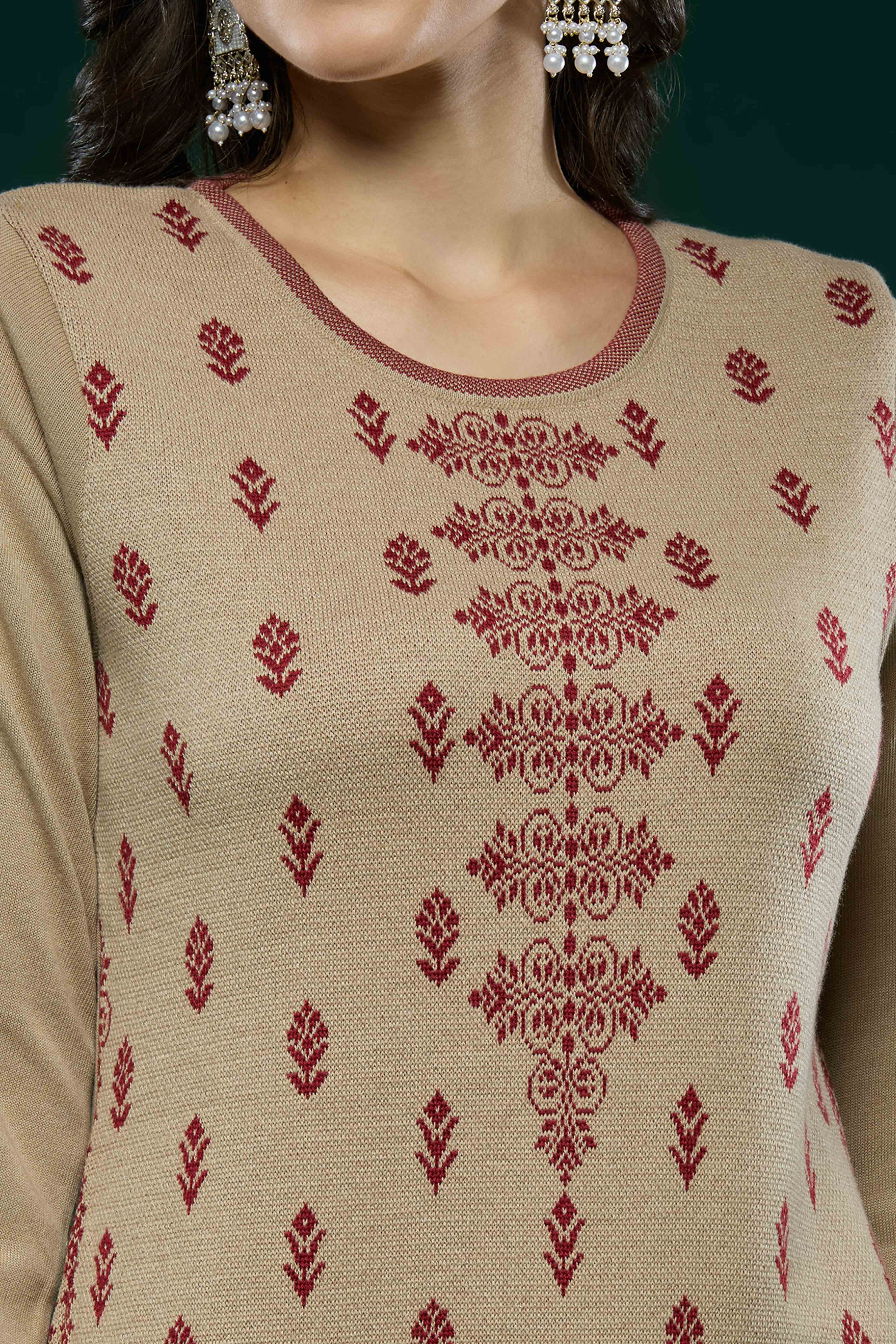 Beige Woolen Straight Kurti