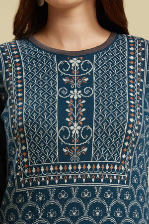 Dark Blue Woolen Straight Kurti