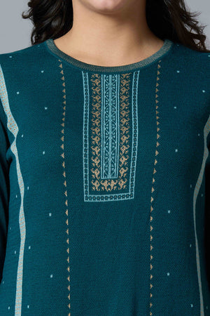 Dark Teal Woolen Straight Kurti