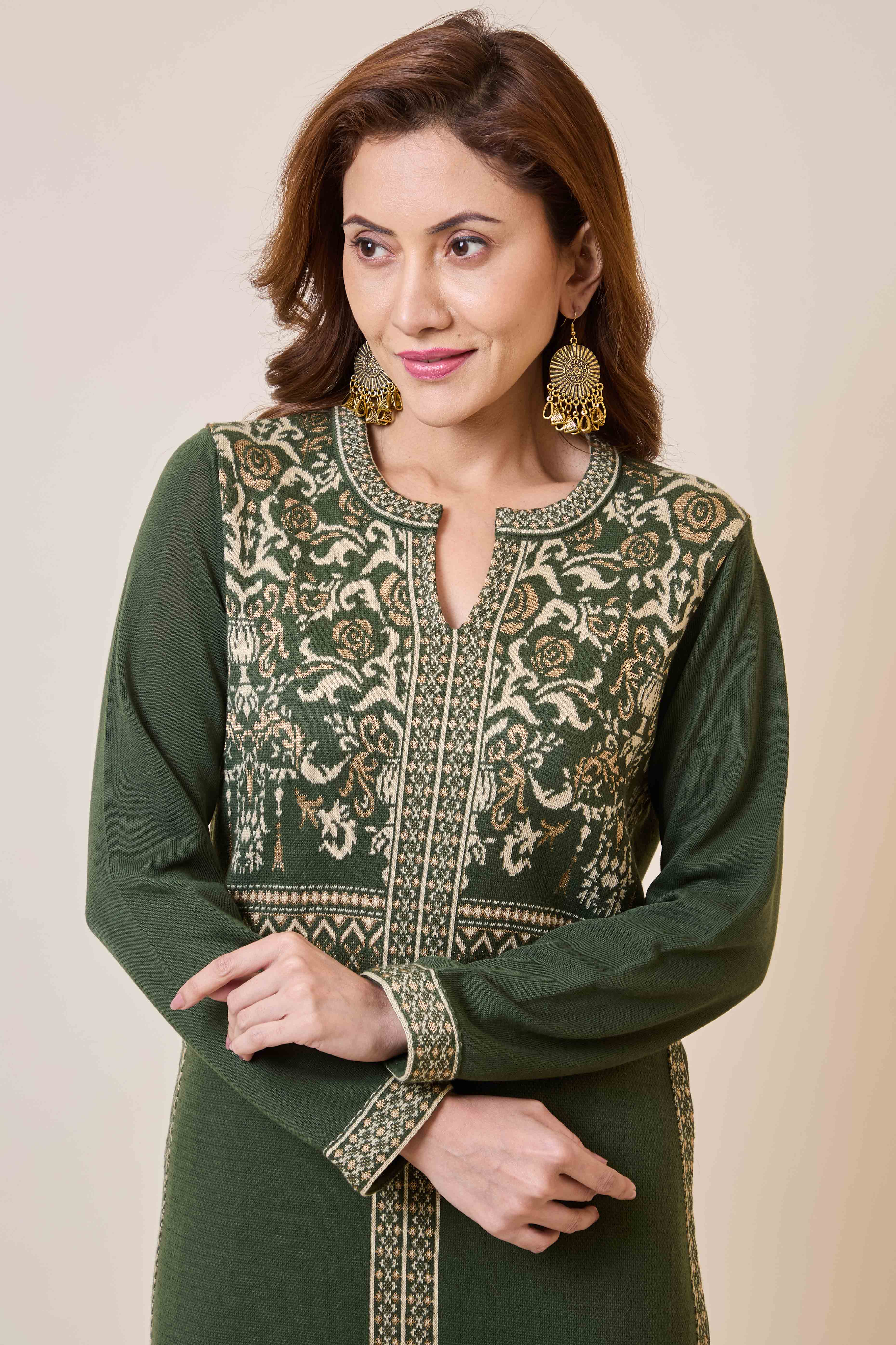 Mehandi Green Floral Woolen Salwar Suit