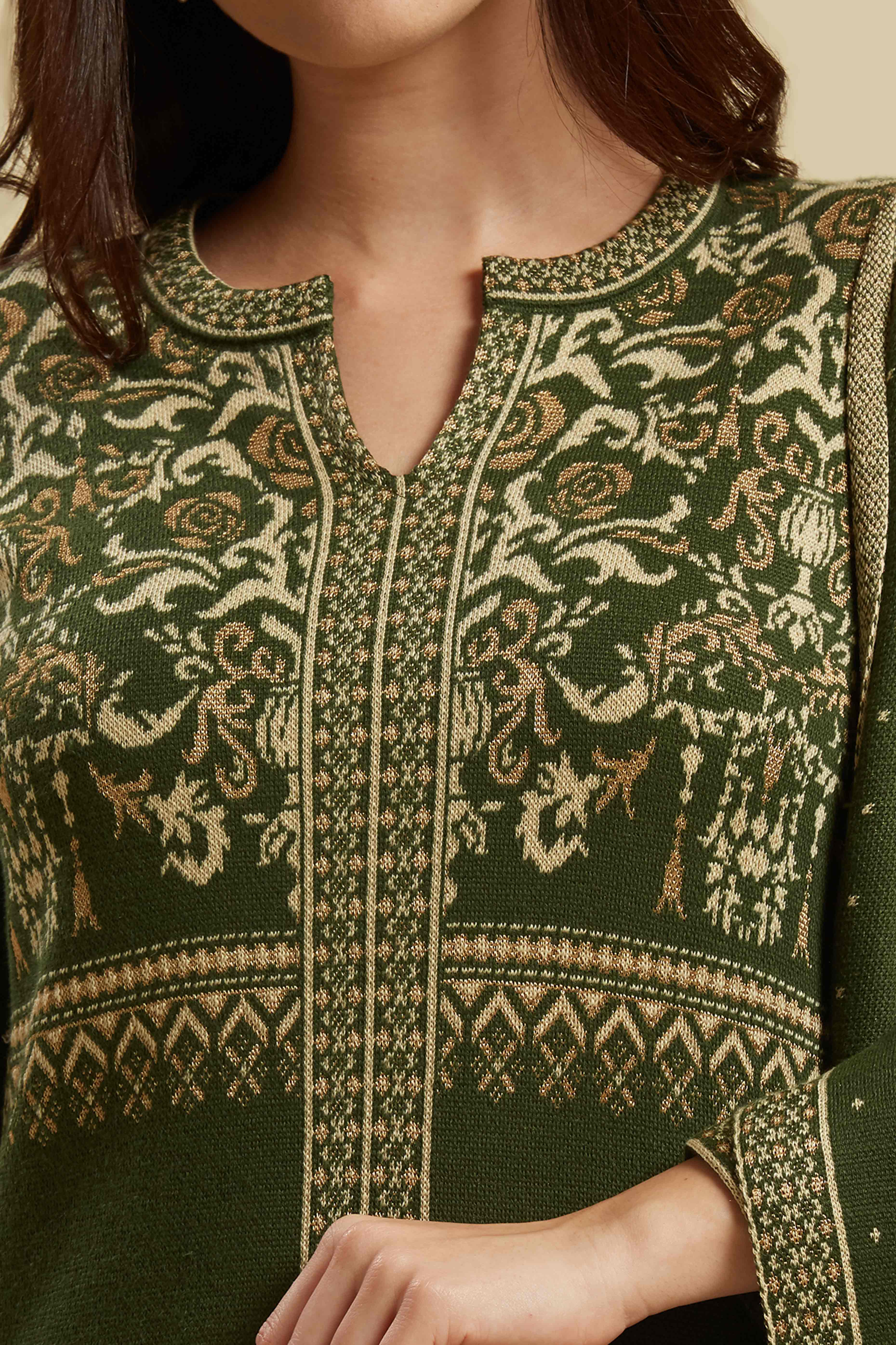 Mehandi Green Floral Woolen Salwar Suit