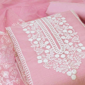 Light Pink Cotton Blend Unstitched Suit Set Highlighted with Soft Floral Embroidery
