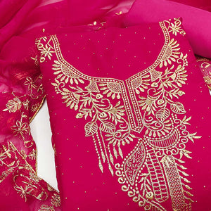 Ethnic Pink Floral Embroidered Georgette Dress Material With Shimmering Swarovski Accents