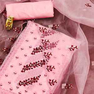 Baby Pink Floral Sequins Embroidered Organza Dress Material