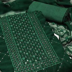 Green Georgette Dress Material Featuring Delicate Thread Embroidery & Sequin Accent