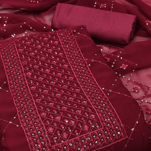 Maroon Georgette Dress Material Featuring Delicate Thread Embroidery & Sequin Accent